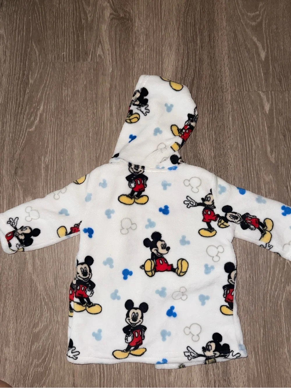 Disney Mickey Mouse White Fleece Hooded Kids Robe with Red & Yellow Accents